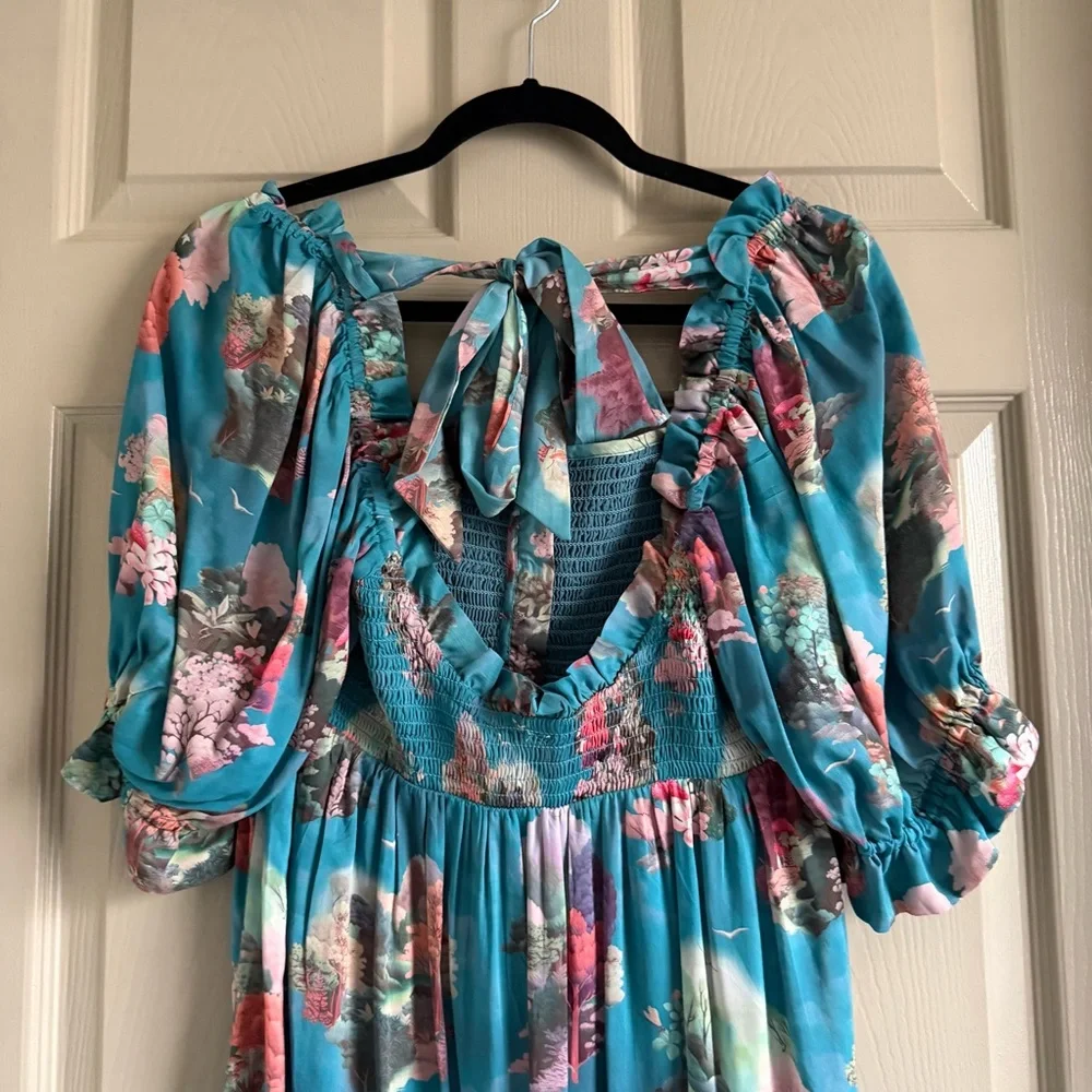 Anthropologie puff sleeve smocked midi dress size Small - Picture 6 of 11